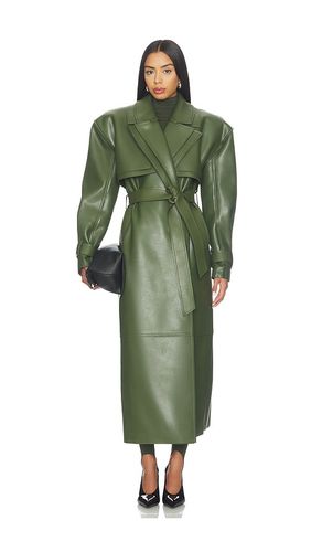 Faux Leather Dual Collar Trench Coat in Olive. - size M (also in S) - Naked Wardrobe - Modalova