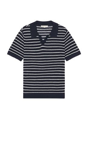 Linen Johnny Collar Polo Sweater in Navy. - size L (also in M, S, XL/1X) - onia - Modalova