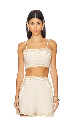 Embroidered Linen Top in Beige. - size 0 (also in 8) - PatBO - Modalova