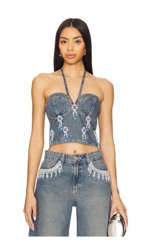 Nostalgic Sky Denim Bustier Top in Blue. - size 0 (also in 2, 6, 8) - PatBO - Modalova