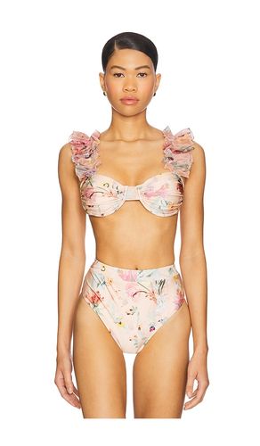 Lily Flower Flutter Sleeve Bikini Top in Blush. - size L (also in M, S, XL, XS) - PatBO - Modalova