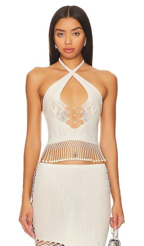 Kailani Top Shapewear Halter Neck Fringe Top in Cream - Poster Girl - Modalova