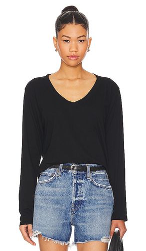 Long Sleeve Cotton Boxy V Neck Tee in Black. - size M (also in S, XS) - perfectwhitetee - Modalova