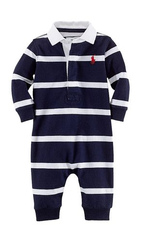 Baby Striped Cotton Rugby Coverall in . Size 6M. Also in 9M - Polo Ralph Lauren - Modalova