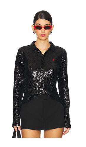 Sequined Long-sleeve Polo Shirt in Black. - size L (also in M, S, XXS) - Polo Ralph Lauren - Modalova