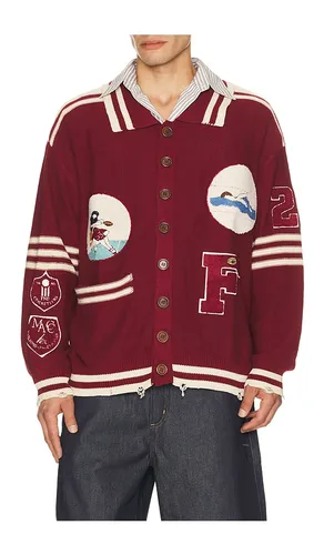 Varsity Patch Collared Cardigan in . Size L. Also in XL/1X, XXL/2X - Found - Modalova
