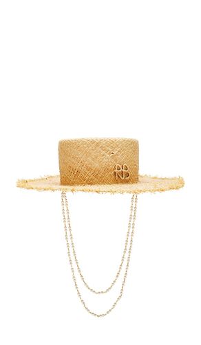 Sombrero de ala deshilachada con cadena de perlas canotier en color neutral talla L en - Neutral. Talla - Ruslan Baginskiy - Modalova