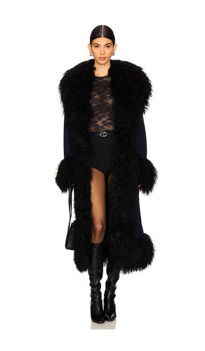 Dorothy Suede Maxi Coat With Fur Trim in Navy. - size L (also in M, S) - Susanna Chow - Modalova