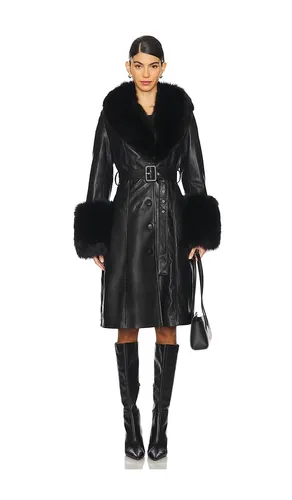 Jojo Leather Coat With Fur Trim in . - size L (also in S) - Susanna Chow - Modalova