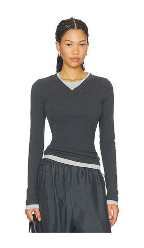 Organic Cotton V Neck Long Sleeve Top in Charcoal. - size L (also in XXS) - St. Agni - Modalova