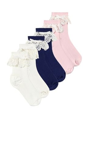 Kids Lace Trim Bow Socks in Pink - self-portrait - Modalova