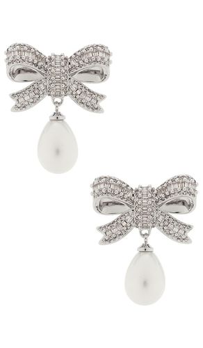 Crystal Bow Pearl Droplet Earrings in - self-portrait - Modalova