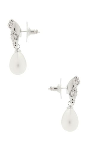 Crystal Bow Pearl Droplet Earrings in - self-portrait - Modalova