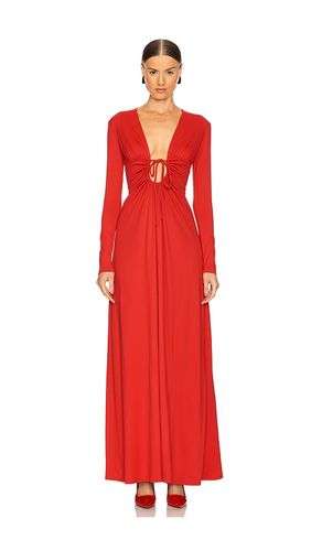 Center Gathered Tie Long Sleeve Dress in Red. - size L (also in M, S, XS) - Susana Monaco - Modalova