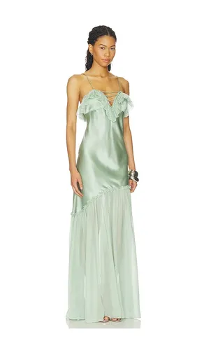 Elaria Cami Silk Gown With Lace Up in Green. - size 12 (also in 2, 6, 8) - Ulla Johnson - Modalova