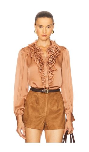 Rouen Silk Ruffle Blouse in Brown. - size 00 (also in 12, 6, 8) - Ulla Johnson - Modalova