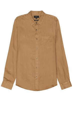 Linen Long Sleeve Shirt in Brown. - size L (also in M, S) - Vince - Modalova