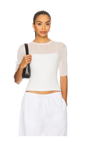 Double Layer Rib Elbow Sleeve Top in White. - size L (also in M, XXS) - Vince - Modalova