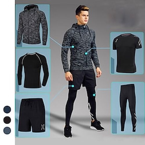 Men's Activewear Set Workout Outfits Compression Suit Athletic Winter 5pcs Long Sleeve Fitness Running Jogging Reflective Breathable Quick Dry Sportswear Plus - Ador ES - Modalova