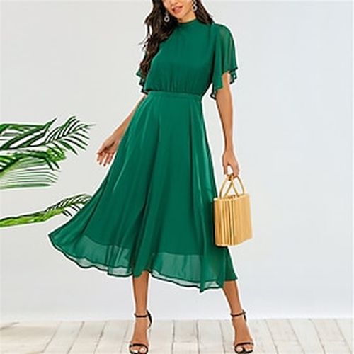 Women's Midi Dress A Line Dress Emerald Green Dress Green Half Sleeve Drawstring Pure Color Crew Neck Fall Winter Party Elegant 2022 Loose XL 3XL 4XL - Ador ES - Modalova