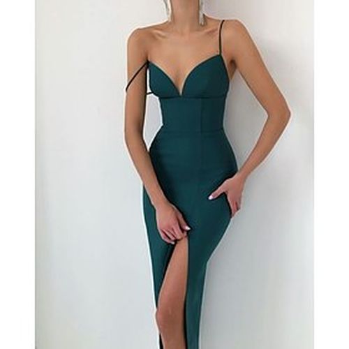 Women's Midi Dress Sheath Dress Emerald Green Dress White Black Blue Pink Dark Green Fuchsia Royal Blue Red Sleeveless Split Zipper Patchwork Pure Color V Neck - Ador ES - Modalova