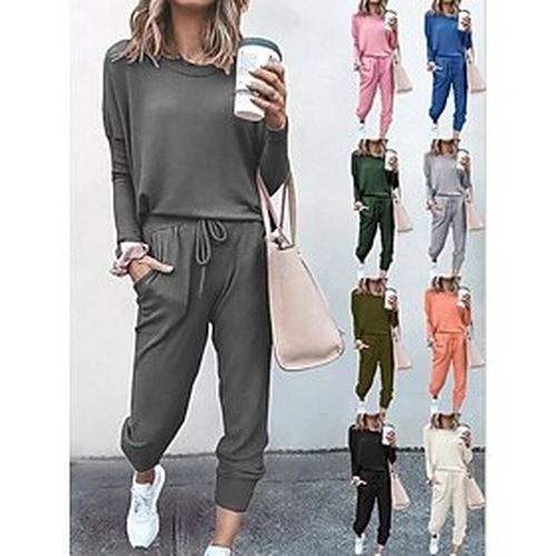 Women's Drawstring Athleisure Tracksuit Sweatsuit Jogging Suit Long Sleeve Soft Polyester Running Jogging Sportswear Black Rosy Pink Watermelon Dark Green Ligh - Ador ES - Modalova