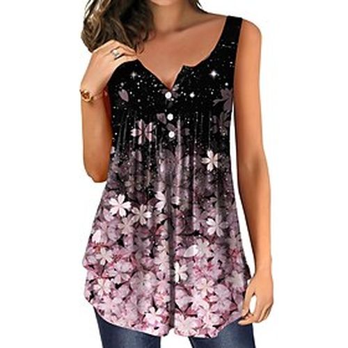 Women's Tank Top Henley Shirt Camis Tunic Pink Blue Purple Button Flowing tunic Print Floral Holiday Weekend Sleeveless V Neck Streetwear Tunic Casual - Ador.com UK - Modalova