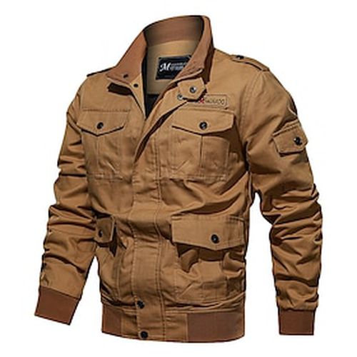Men's Winter Jacket Winter Coat Casual Jacket Outdoor Daily Windproof Stand Collar Zipper Casual Jacket Outerwear Solid Color Embroidered Pocket Army Green Kha - Ador ES - Modalova