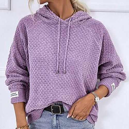 Women's Pullover Sweater Jumper Crochet Knit Knitted Hooded Pure Color Daily Holiday Stylish Casual Fall Winter White Blue S M L / Long Sleeve - Ador.com UK - Modalova