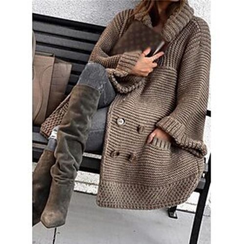 Women's Cardigan Sweater Jumper Chunky Crochet Knit Button Knitted Tunic Shirt Collar Pure Color Outdoor Going out Elegant Casual Winter Fall Brown S M L - Ador ES - Modalova