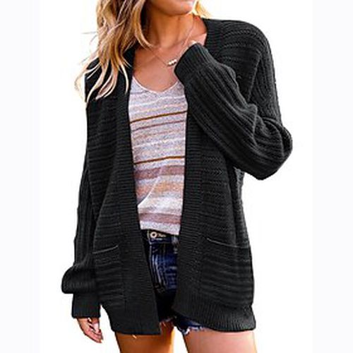 Women's Cardigan Sweater Jumper Cable Knit Pocket Knitted Cowl Pure Color Outdoor Daily Stylish Casual Winter Fall Black Pink S M L - Ador ES - Modalova