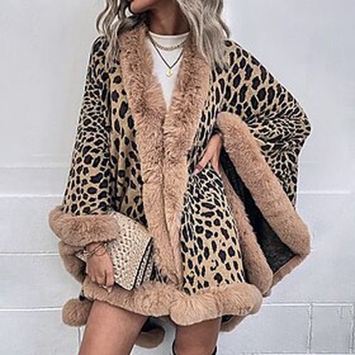 Women's Winter Coat Outdoor Street Shopping Going out Windproof Warm Cardigan Fur Collar Print Stylish Elegant Oversized Street Style V Neck Regular Fit Leopar - Ador.com UK - Modalova