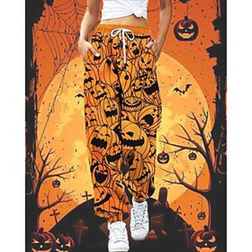 Women's Sweatpants Jogging Pants Dark Yellow Black Grey Orange red Hip Hop Athleisure Side Pockets Print Halloween Weekend Full Length Micro-elastic Pumpkin Co - Ador ES - Modalova
