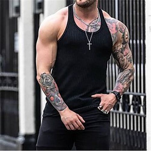 Men's Tank Top Vest Undershirt Crew Neck Solid Color White Black Blue Gray Red Sleeveless Casual Daily Tops Cotton Sports Fashion Lightweight Big and Tall / Su - Ador.com UK - Modalova
