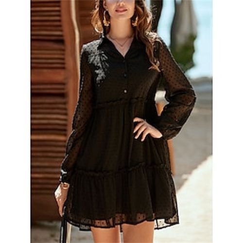 Women's Party Dress Black Dress Semi Formal Dress Mini Dress Birthday Wedding Guest Vacation V Neck Fashion Party Ruched Mesh Long Sleeve Loose Fit 20 - Ador.com UK - Modalova