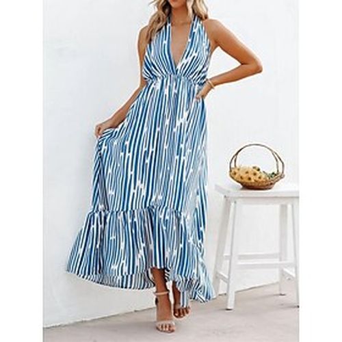 Women's Casual Dress Swing Dress Summer Dress Long Dress Maxi Dress Fashion Streetwear Striped Ruffle Backless Outdoor Daily Date Halter Sleeveless Dr - Ador.com UK - Modalova