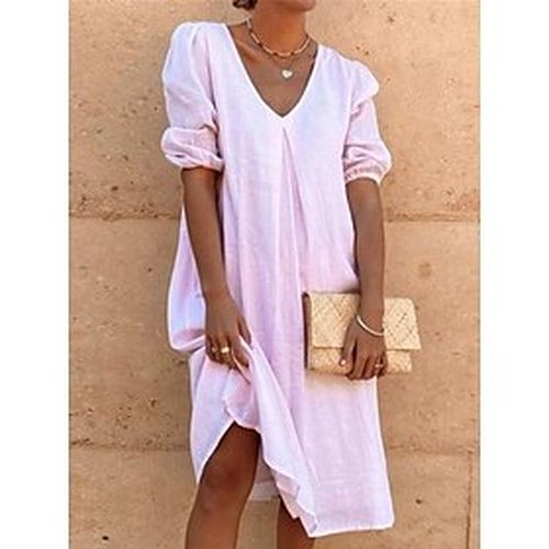 Women's Casual Dress Plain Summer Dress Loose Dress V Neck Ruched Midi Dress Outdoor Daily Basic Fashion Loose Fit Half Sleeve Black Yellow Pink Sprin - Ador.com UK - Modalova