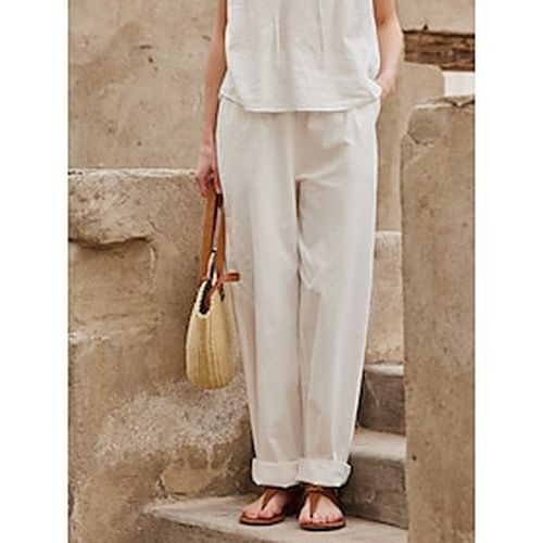 Linen Women's Pants White Pocket Linen Slacks Basic Breathable Trousers Modern Regular Fit Summer Spring - Ador.com - Modalova