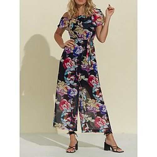 Chiffon Asymmetric Ruffled Floral Print Jumpsuit - Ador.com - Modalova