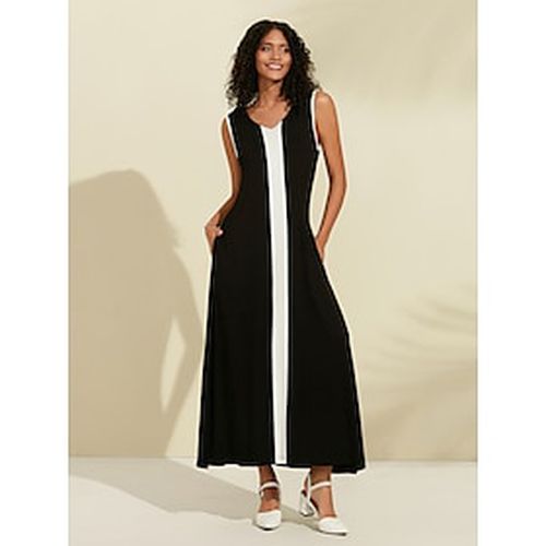 Women's Black Maxi Dress Modal Color Block Sleeveless V Neck A Line Knit Elegant Dress - Ador - Modalova