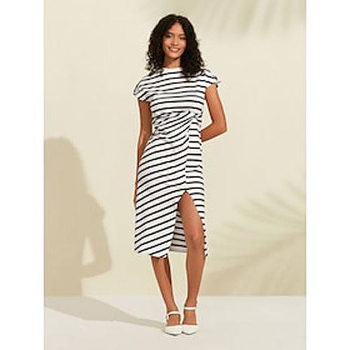 Cotton Blend Striped Short Sleeves Knit Midi Dress - Ador - Modalova