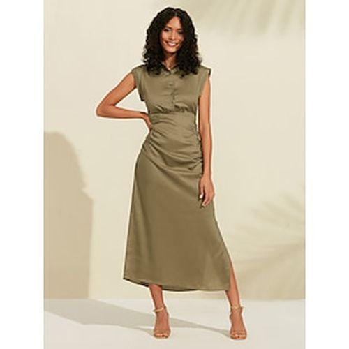 Women's Tencel ArmyGreen Sleeveless Shirt Dress,Midi Dress - Ador.com - Modalova