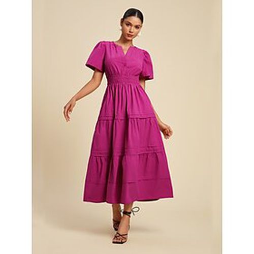 Cotton A Line Solid V Neck Maxi Dress - Ador.com - Modalova