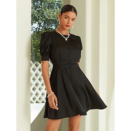 Satin Solid Puff Sleeve Mini Dress - Ador.com - Modalova