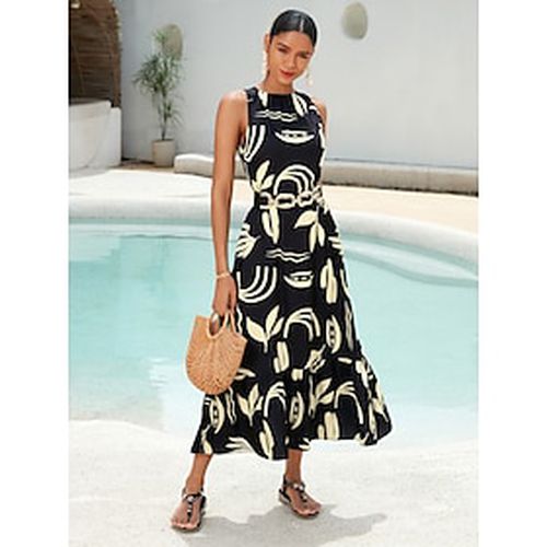 Women's Casual Dress Maxi Dress Black White Royal Blue Sleeveless Leaves Belted Spring Summer Round Casual Daily beach vacation S M L - Ador - Modalova