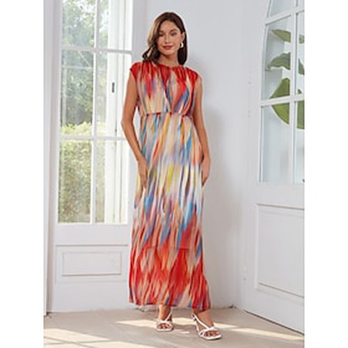 Chiffon Colorful Printed Elastic Waist Maxi Dress - Ador - Modalova