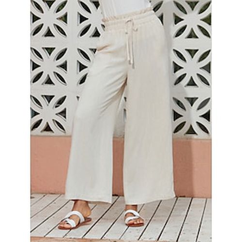 Women's Breathable Rayon Linen Beige Drawstring Straight Maxi Pants with Pockets - Ador - Modalova