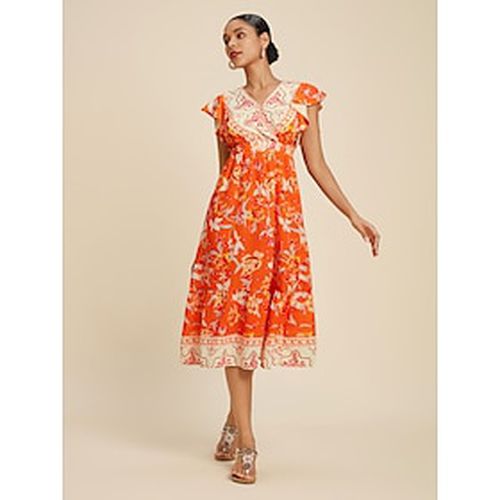 Floral Ruffle V Neck Midi Dress - Ador.com - Modalova