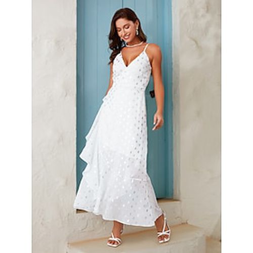 Women's Chiffon White Dress Polka Dot Spaghetti Strap Maxi Dress - Ador.com - Modalova