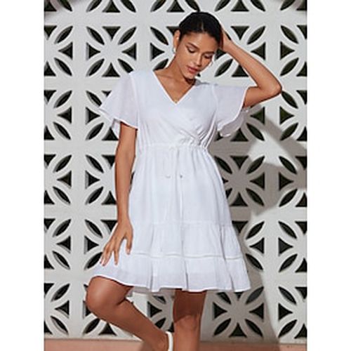 Cotton and linen blend V Neck Mini Dress - Ador - Modalova